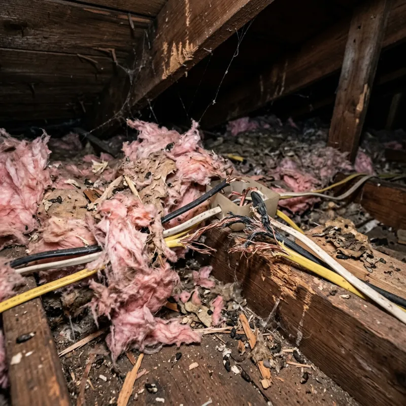 Contaminated ceiling insulation being assessed in a Riddells Creek roof space