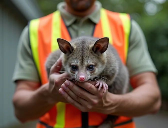 Animal handler safely recovering a deceased possum in Riddells Creek