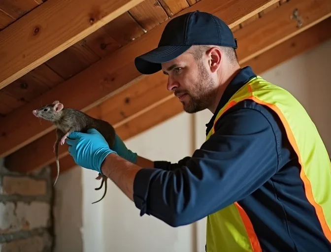 Technician inspecting a roof cavity for a dead rat in Riddells Creek